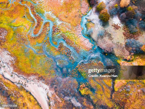 aerial view of multicolored autumn - innere mongolei stock-fotos und bilder