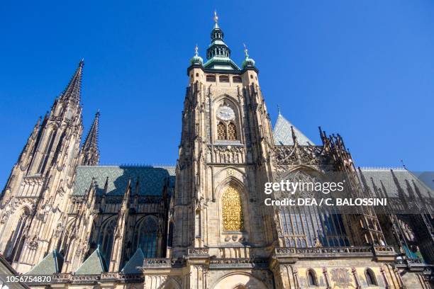 View of facade of St Vitus cathedral , Prague , Czech Republic. Detail.