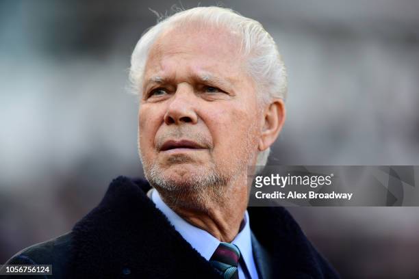 David Gold, Joint Chairman of West Ham United looks on ahead of the Premier League match between West Ham United and Burnley FC at London Stadium on...