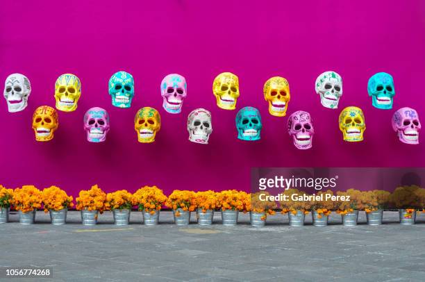 remembering  day of the dead in mexico city - dia de los muertos stockfoto's en -beelden