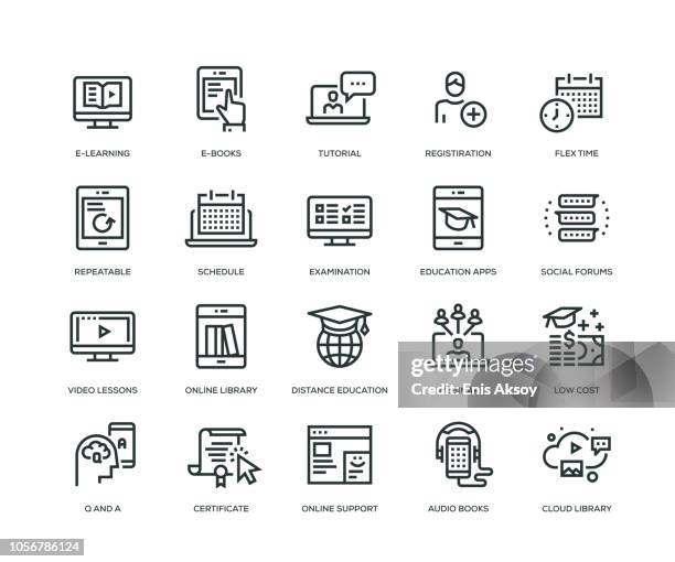 online education icons - line series - educational exam stock illustrations