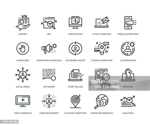 digitale marketing ikonen-line serie - kundenbeziehungsmanagement stock-grafiken, -clipart, -cartoons und -symbole