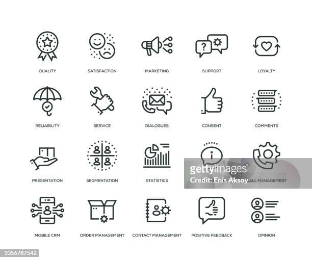 customer relationship management icons - line series - expertise stock illustrations