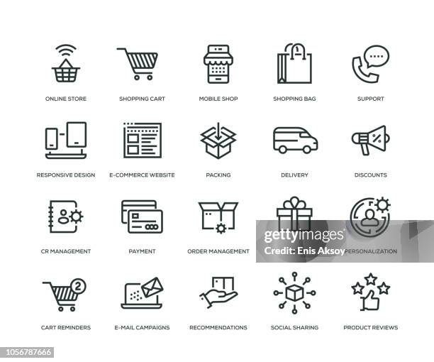 ilustrações, clipart, desenhos animados e ícones de ícones de e-commerce - linha série - customised