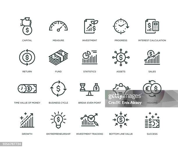 return on investment icons-line series - geld verdienen stock-grafiken, -clipart, -cartoons und -symbole