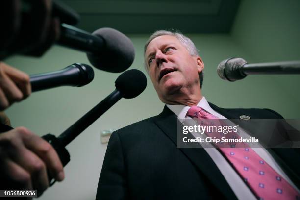 House Oversight and Government Reform Committee member Rep. Mark Meadows talks with reporters in the Rayburn House Office Building on Capitol Hill...