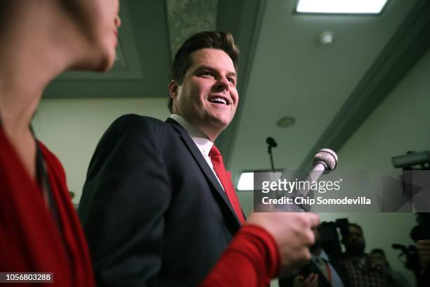 House Judiciary Committee member Rep. Matt Gaetz talks with reporters before heading into a closed-door hearing in the Rayburn House Office Building...