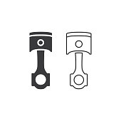 piston line and solid icon on white background