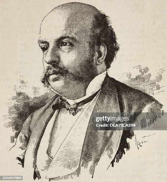 Portrait of Benedetto Brin , Italian politician, engraving from a photograph by Schemboche, from L'Illustrazione Italiana, No 15, April 13, 1884.