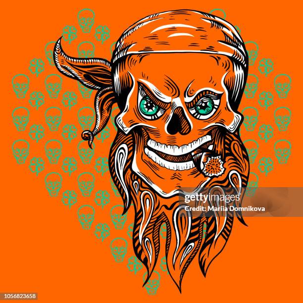 skull with beaver and sigar - cigar stock illustrations