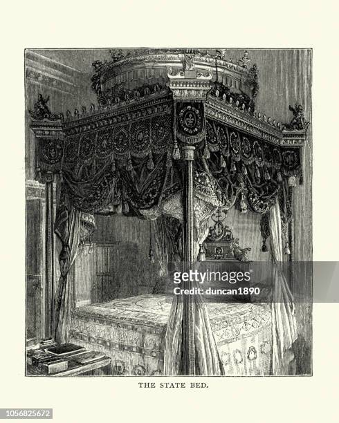 state bed of osterley park, hounslow, london - four poster bed stock illustrations