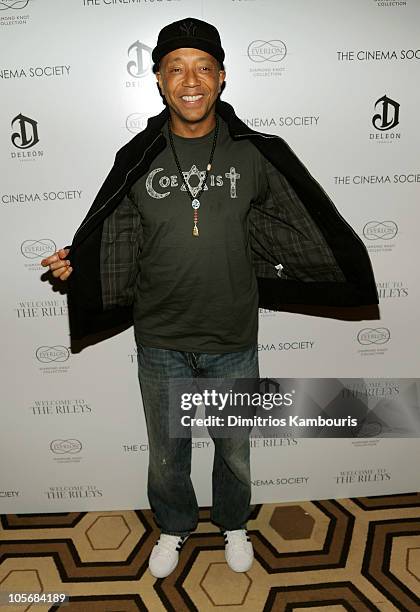 Russell Simmons attends The Cinema Society & Everlon Diamond Knot Collection's screening of "Welcome To The Rileys" on October 18, 2010 at the...