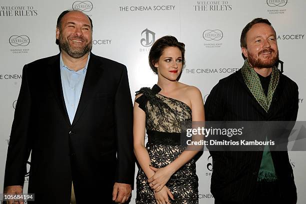 Actor James Gandolfini, actress Kristen Stewart and director Jake Scott attend The Cinema Society & Everlon Diamond Knot Collection's screening of...