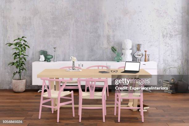 nordic style office with large team desk - loft stock pictures, royalty-free photos & images