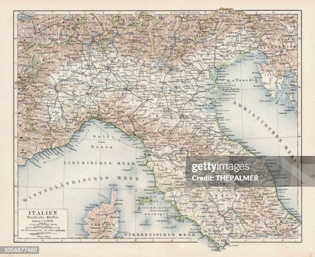map of north italy 1900 - veneto stock illustrations