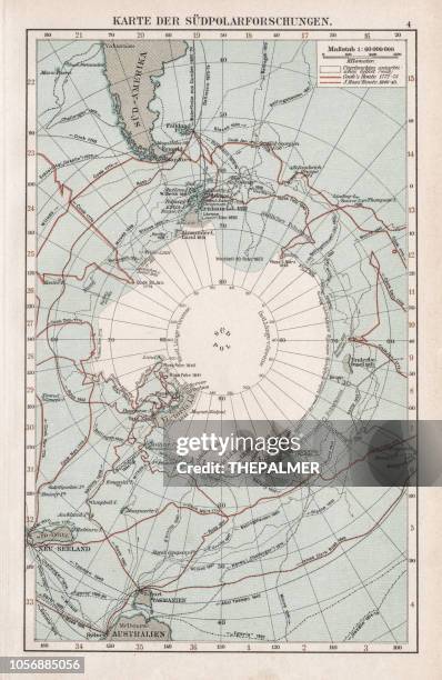 map of the south pole 1900 - antarctica stock illustrations