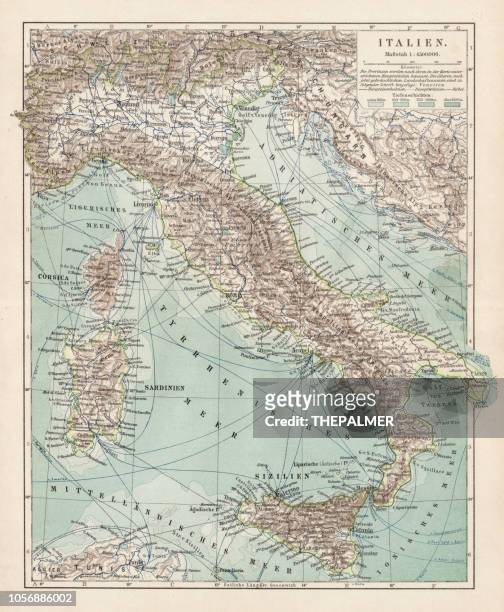 karte von italien 1900 - adriatic sea stock-grafiken, -clipart, -cartoons und -symbole