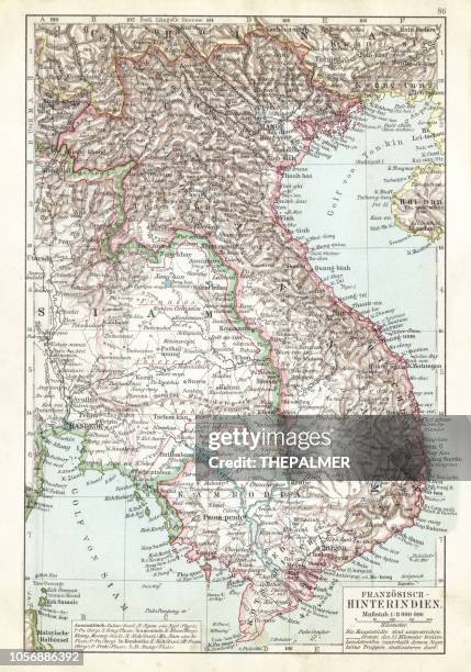 map of thailand and vietnam 1900 - bangkok map stock illustrations