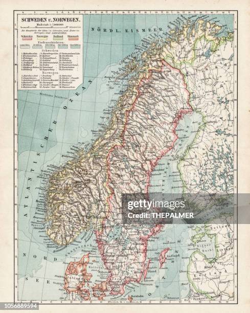 karte von schweden und norwegen 1900 - norwegen stock-grafiken, -clipart, -cartoons und -symbole