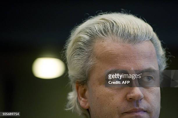Dutch anti-Islam politician Geert Wilders waits for the start of his trial in the courtroom in Amsterdam, Netherlands,on October 19, 2010. The trial,...