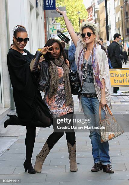 Factor's Rebecca Ferguson, Tracey Cohan and Katie Waissel are seen shopping in Covent Garden on October 19, 2010 in London, England.