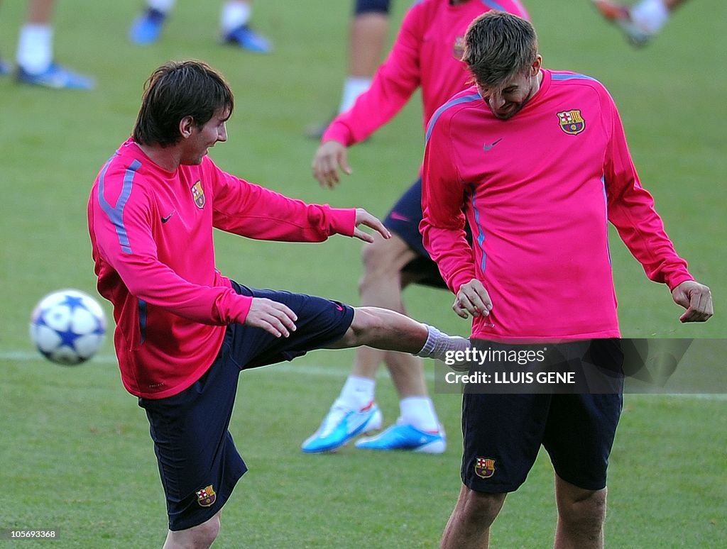 Barcelona's Argentinian forward Lionel Messi and Barcelona's defender