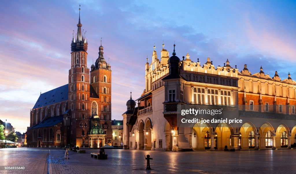 Panorama, St Mary's Basilica, Bazylika Mariacka, The Cloth Hall, Krakow, Poland