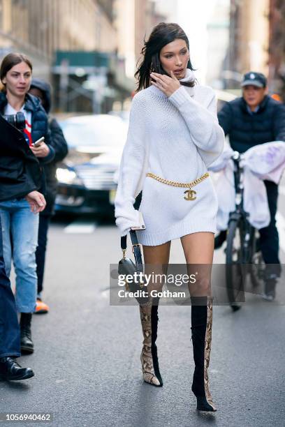 Bella Hadid attends fittings for the 2018 Victoria's Secret Fashion Show in Midtown on November 3, 2018 in New York City.