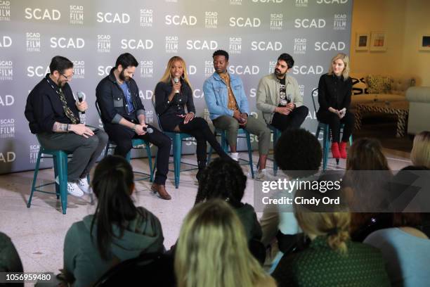 Damian Holbrook, Matt Davis, Amiyah Scott, Brandon Micheal Hall, Sean Teale, and Skyler Samuels speak during the 'TV Guide Fan Favorites' panel...