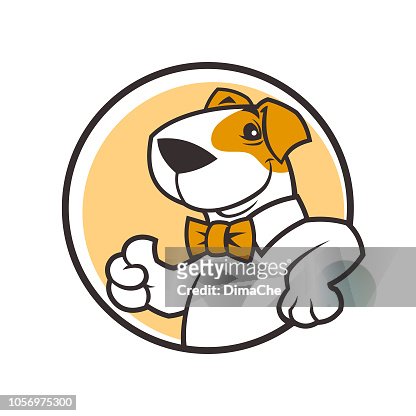 Sonriente Personaje De Perro De Dibujos Animados En La Pajarita Con Pulgar  Para Arriba Ilustración de stock - Getty Images
