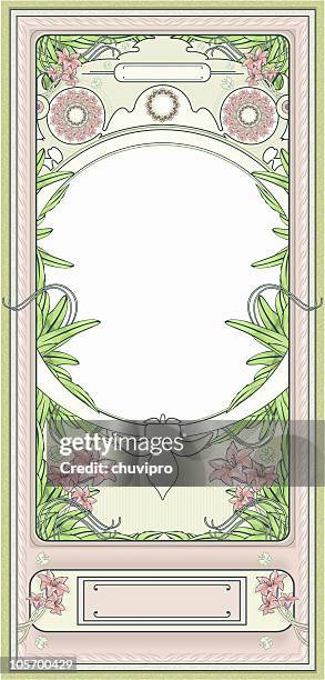 frame art-deco pink lilies - flower frame stock illustrations