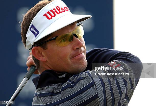 Padraig Harrington of Ireland sporting some new eyewear at the Old Course St Andrews during the final practice round prior to the inaugural US$5 000...