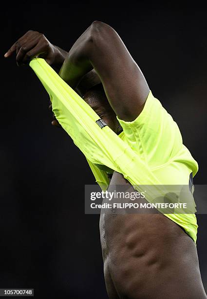 Basel's Brazilian forward Cabral celebrates after scoring agaisnt AS Roma during their group E Champion's League football match in Rome's Olympic...