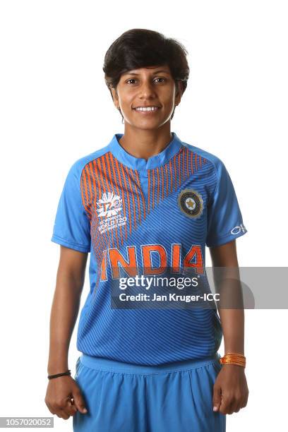 Poonam Yadav poses during the India Portraits session ahead of the ICC Women's World T20 2018 tournament at St James's Club and Villas on November 3,...