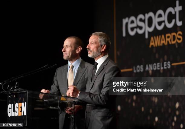 Max Mutchnick and David Kohan attend the GLSEN Respect Awards at the Beverly Wilshire Four Seasons Hotel on October 19, 2018 in Beverly Hills,...