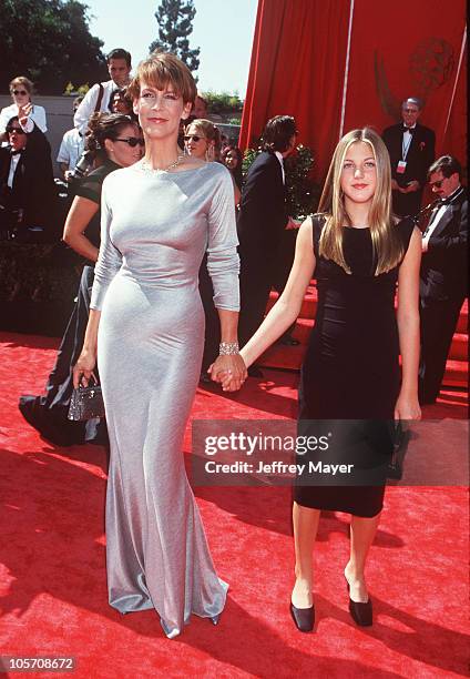 Jamie Lee Curtis & Daughter Annie during 50th Annual Emmy Awards - Arrivals at Shrine Auditorium in Los Angeles, California, United States.