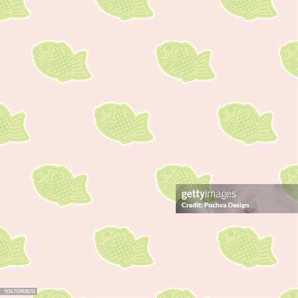 matcha taiyaki seamless pattern - matcha tea stock illustrations