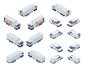 Loaded Cargo Vehicles Isometric Vector Icons Set
