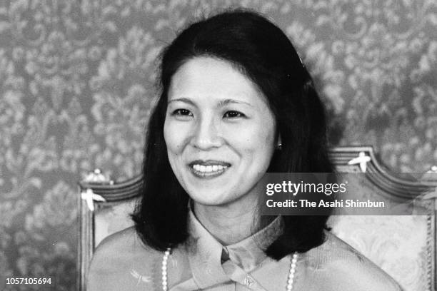 Hisako Tottori , fiancee of Prince Norihito of Mikasa attends a press conference on their engagement at the Imperial Household Agency on August 1,...