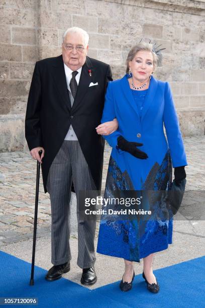 Prince Carl of Wurtemberg and Princess Diane of Wurtemberg arrive at the Saint-Quirin Church for the wedding of Duchess Sophie of Wurttemberg and...