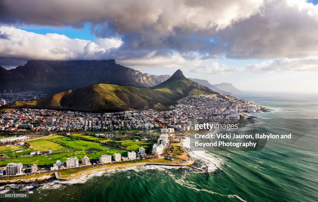 Clouds Over Lion's Head and Table Mountain from Helicopter
