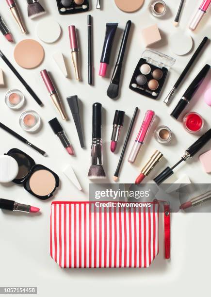 conceptual beauty product still life. - make up bag stock pictures, royalty-free photos & images