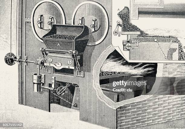 furnace heating with mechanical charging - smelting cartoon stock illustrations