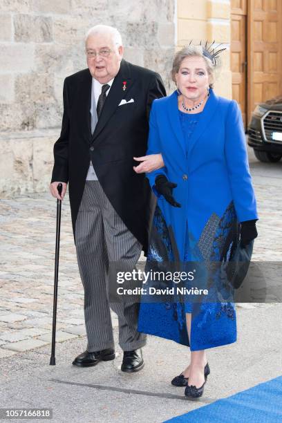 Prince Carl of Wurtemberg and Princess Diane of Wurtemberg arrive at the Saint-Quirin Church for the wedding of Duchess Sophie of Wurttemberg and...