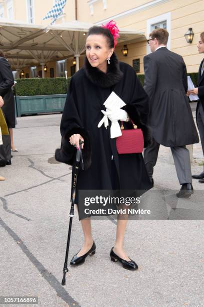 Princess Sophie of Wurtemberg arrives at the Saint-Quirin Church for the wedding of Duchess Sophie of Wurttemberg and Count Maximilian of Andigne at...