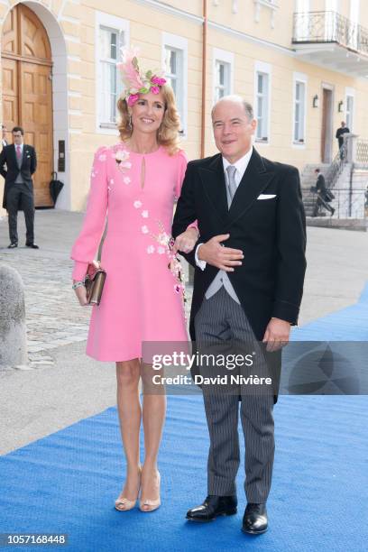 Princess Marie-Caroline of Wurttemberg and Count Herve of Andigne arrive at the Saint-Quirin Church for the wedding of Duchess Sophie of Wurttemberg...