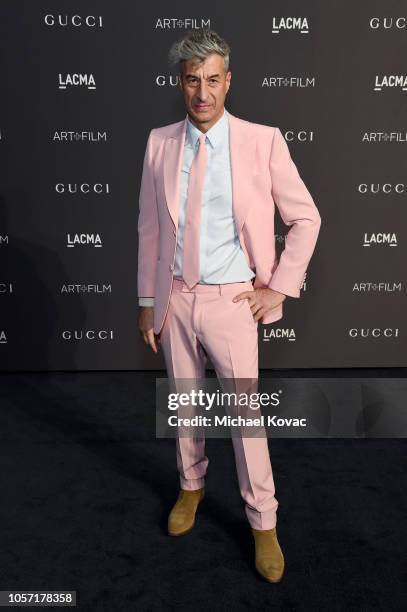 Artist Maurizio Cattelan, wearing Gucci, attends 2018 LACMA Art + Film Gala honoring Catherine Opie and Guillermo del Toro presented by Gucci at...