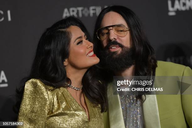 Actress Salma Hayek Pinault and Gucci creative director designer Alessandro Michele arrive for the 2018 LACMA Art+Film Gala at the Los Angeles County...