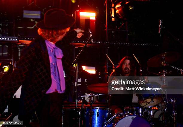 Beck and Dave Grohl perform onstage during 2018 LACMA Art + Film Gala honoring Catherine Opie and Guillermo del Toro presented by Gucci at LACMA on...