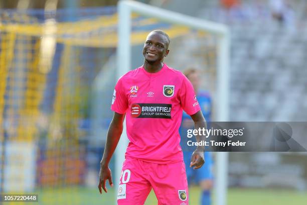 Kalifa Cisse of the Mariners during the round three A-League match between the Central Coast Mariners and Adelaide United at Central Coast Stadium on...